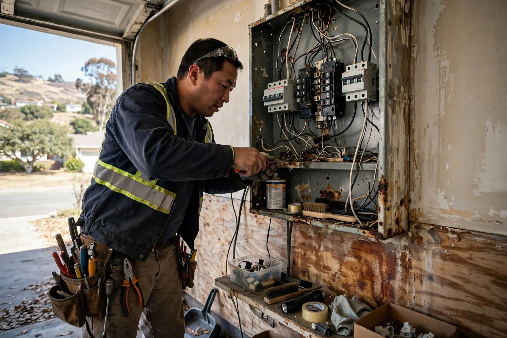 Electrician mounting a fan-rated ceiling box during a Dublin ceiling fan installation