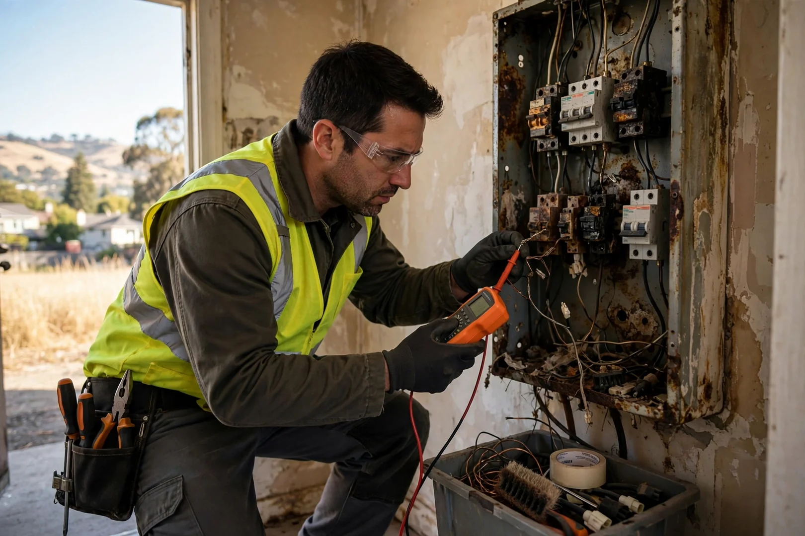 Scorched breaker and discolored wiring found during a panel inspection
