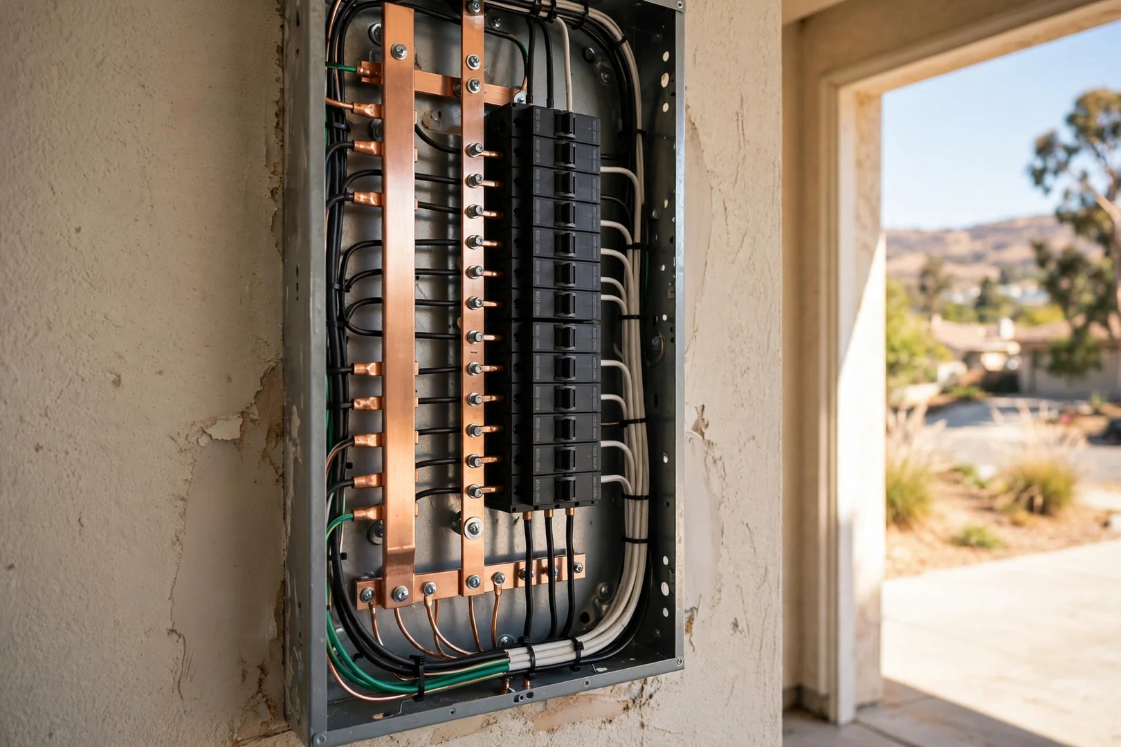 Restored residential electrical panel with new branch breakers installed in a Dublin ranch home