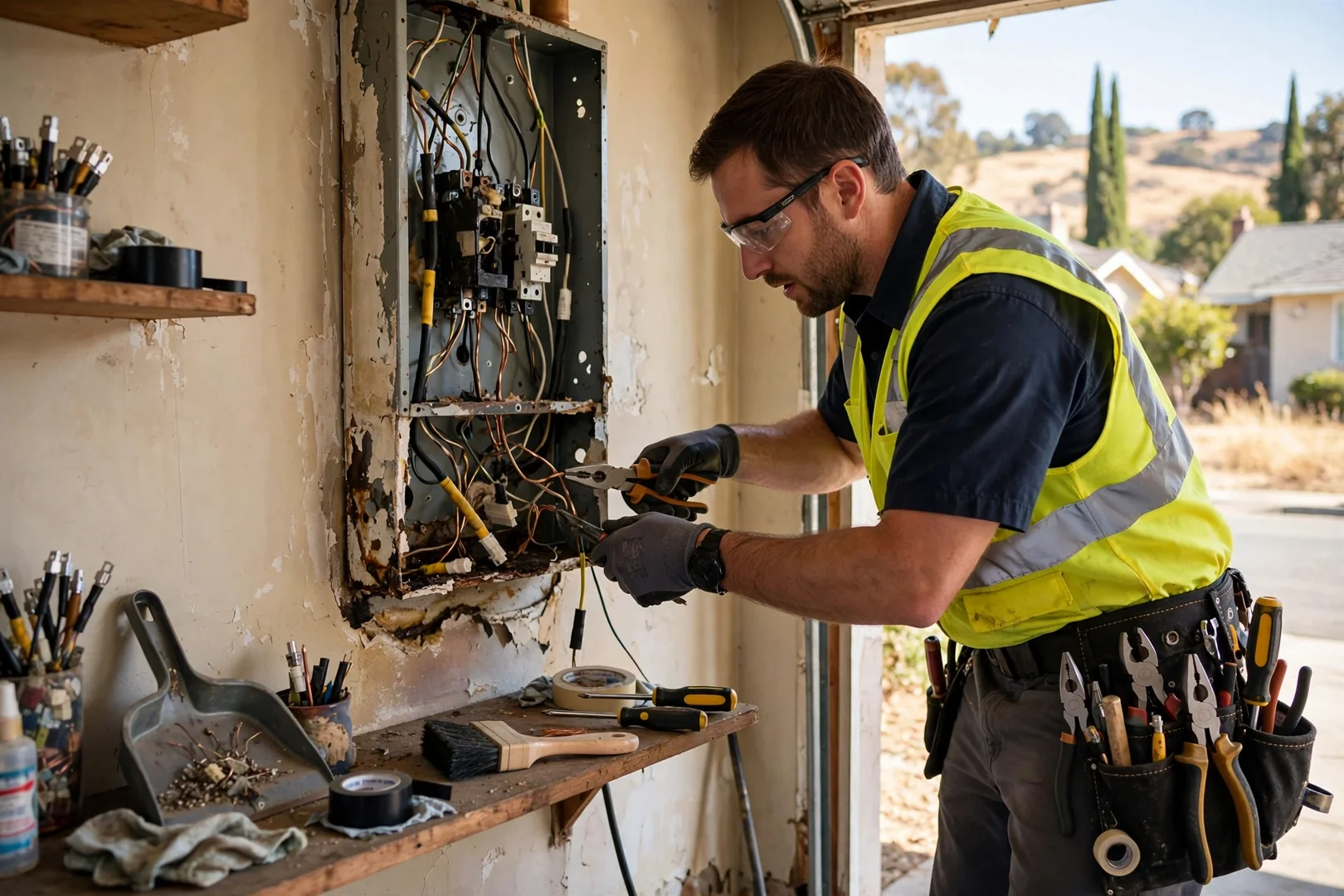 Electrician reviewing inspection findings and written estimate at a Dublin home