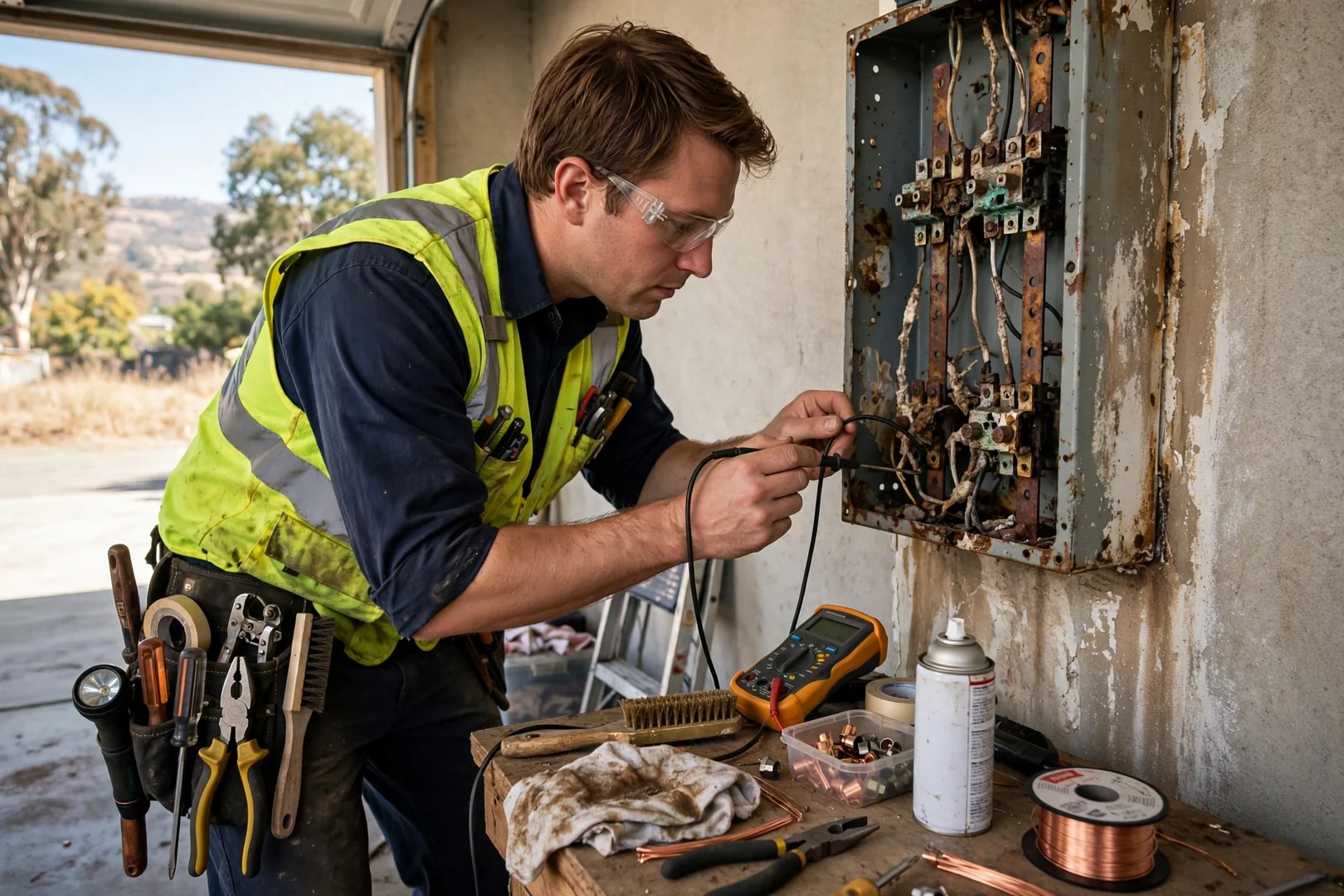 Scorched breaker terminals revealed during a panel inspection in Dublin