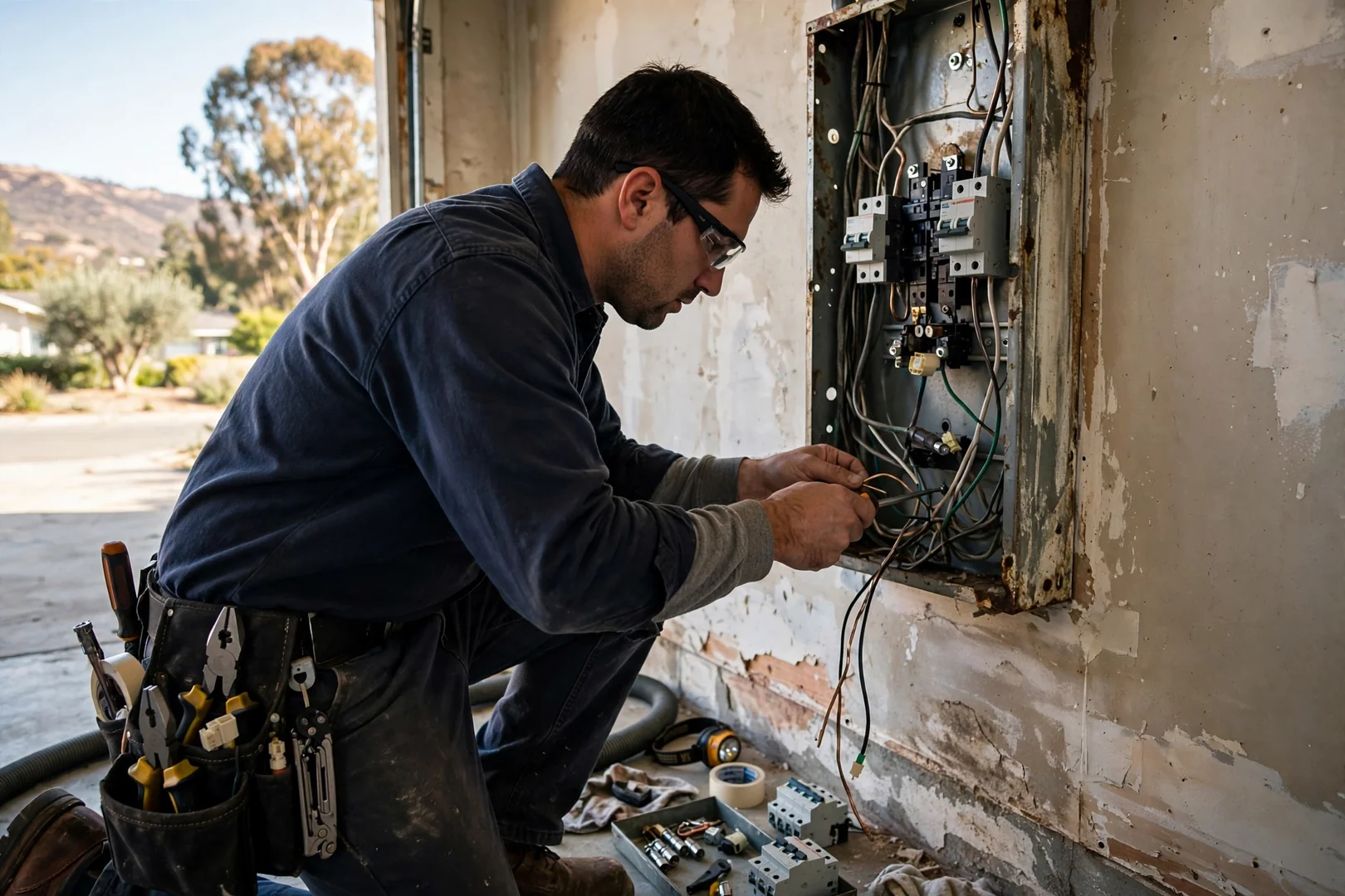 Electrician installing a new service panel in a Dublin home