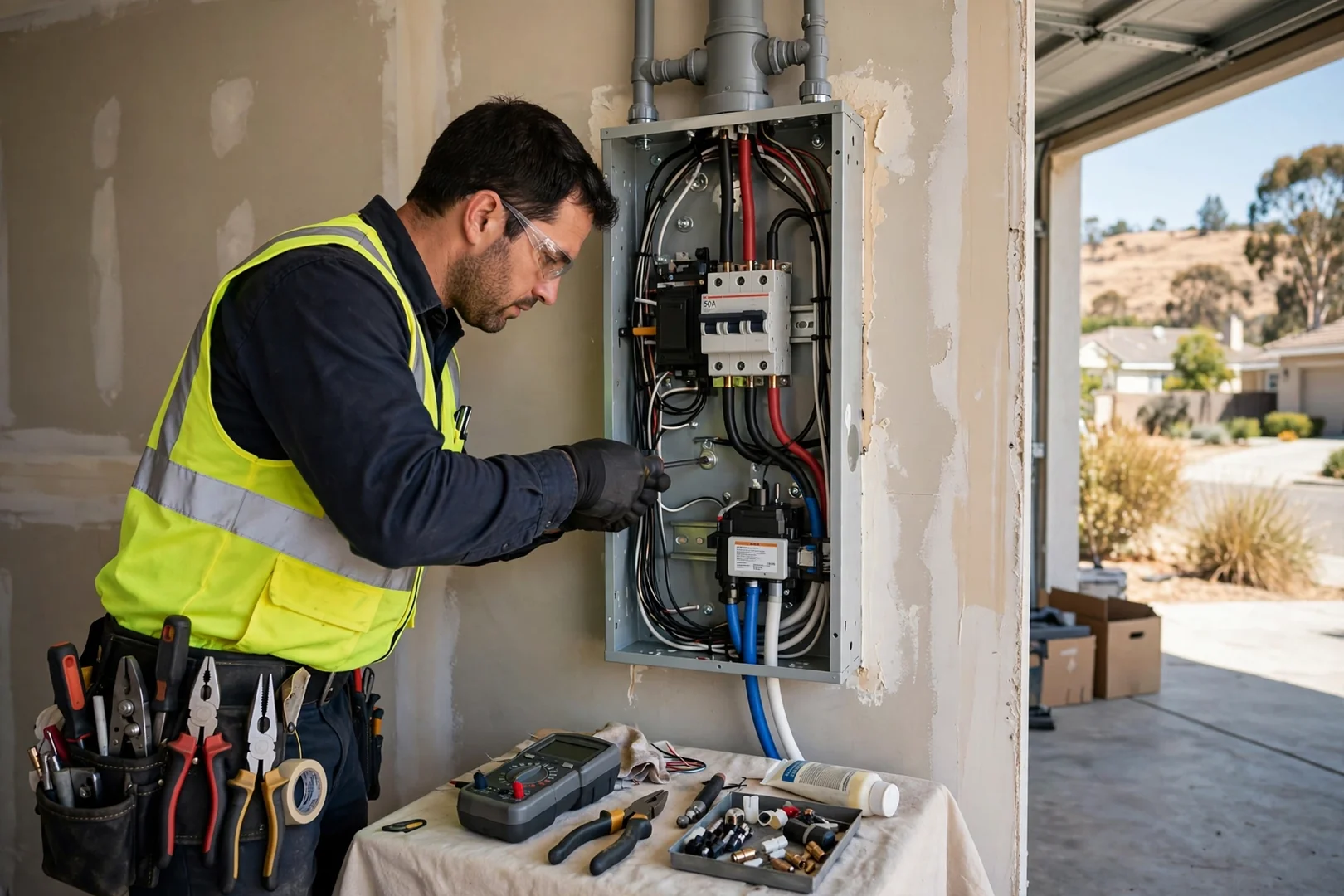 Upgraded panel with dedicated EV charging breaker and surge protection device