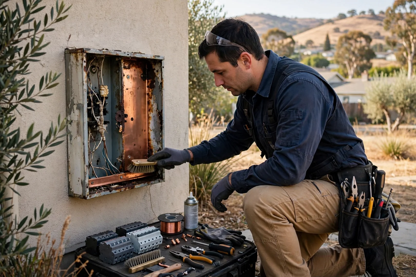 Electrician testing branch circuit voltage inside a Dublin home panel