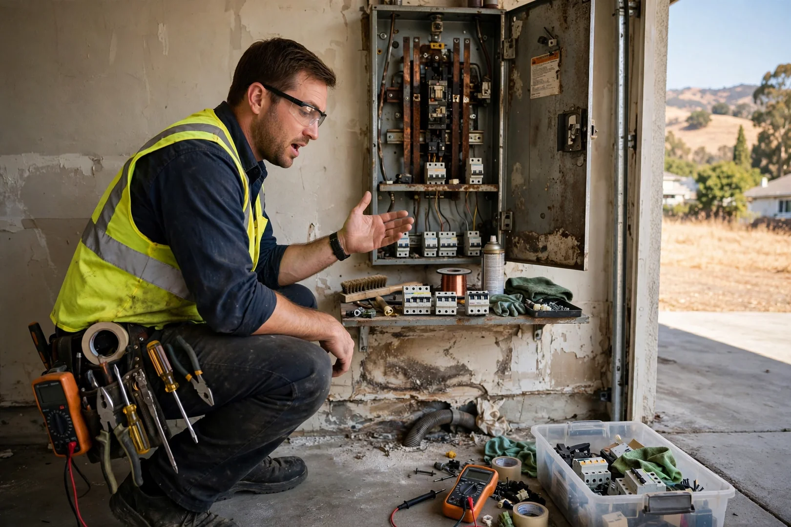 Electrician labeling restored branch circuit conductors inside a Dublin home panel