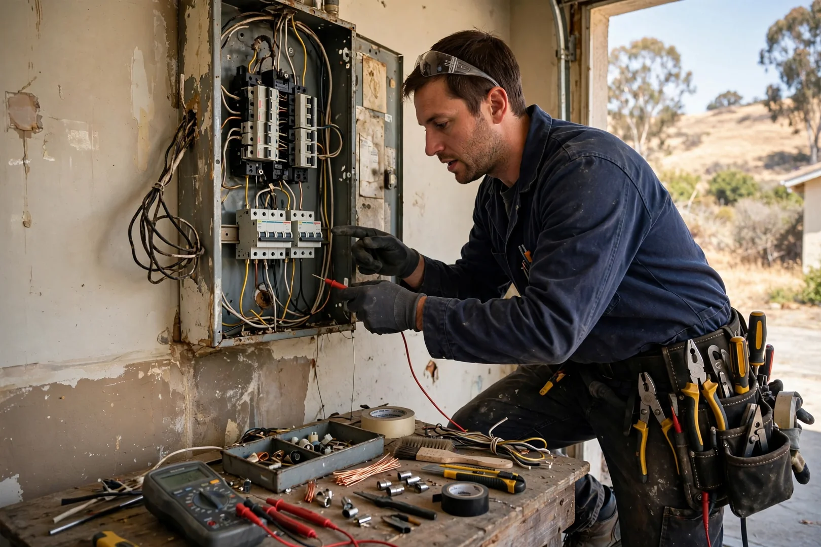 Electrician replacing damaged branch circuit wiring in a Dublin home