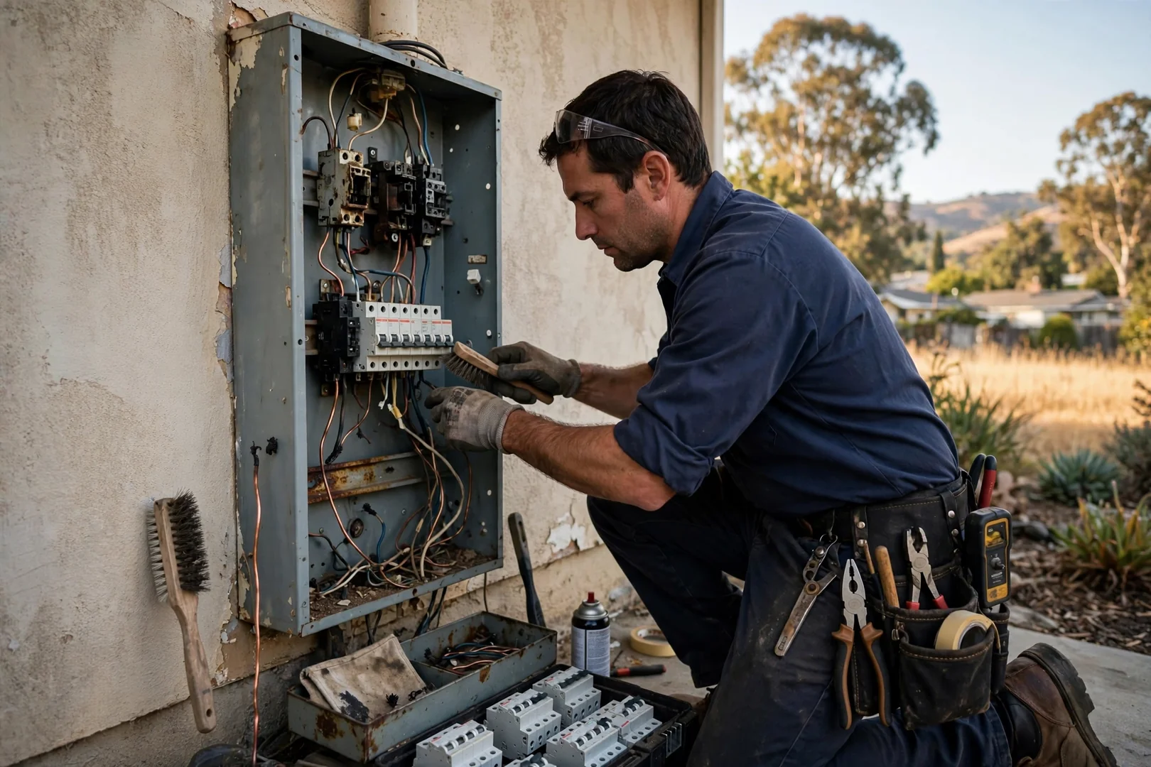 Electrician tracing a faulted branch circuit inside a Dublin home panel