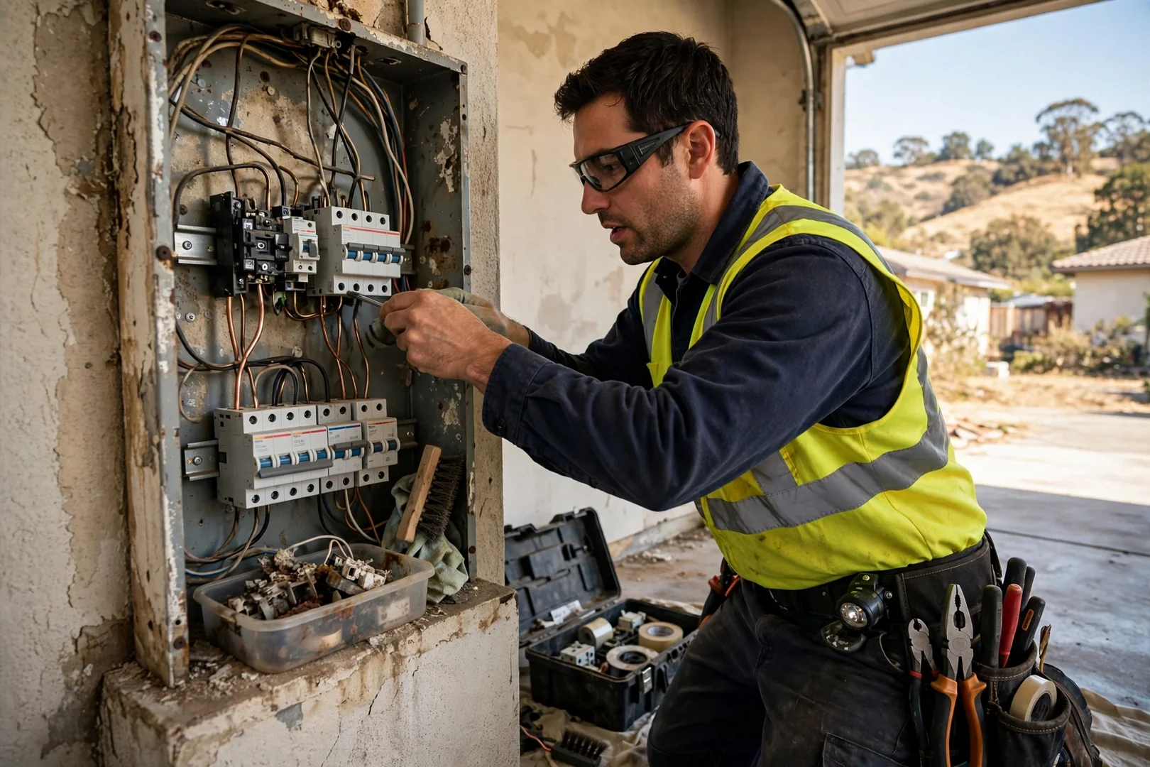 Electrician reviewing panel capacity before installing a Level 2 EV charger in a Dublin garage