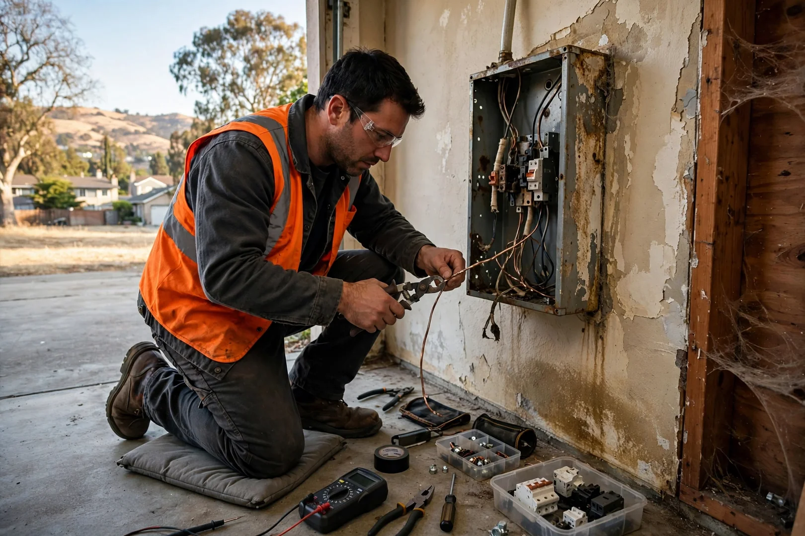 Electrician wiring a Level 2 EV charger in a Dublin garage