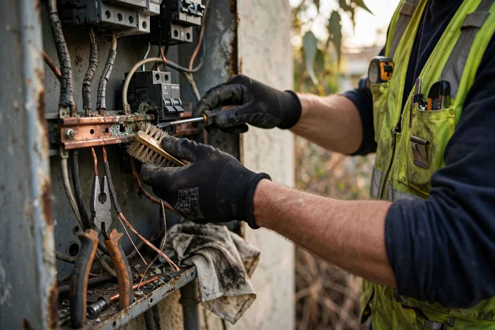 Technician testing a new 240-volt charging circuit in a Dublin home garage