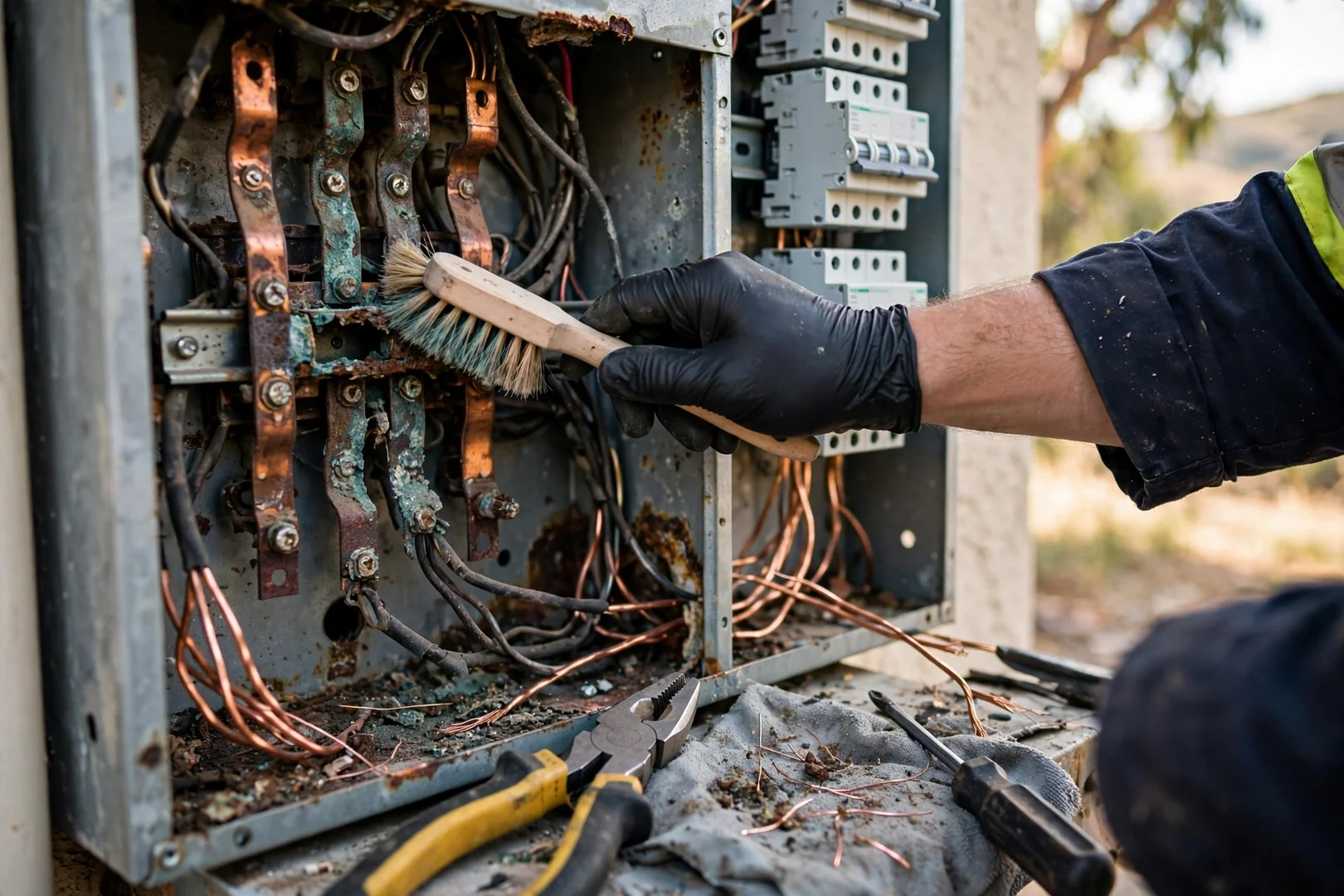 Electrician testing transfer switch operation during a Dublin backup power startup