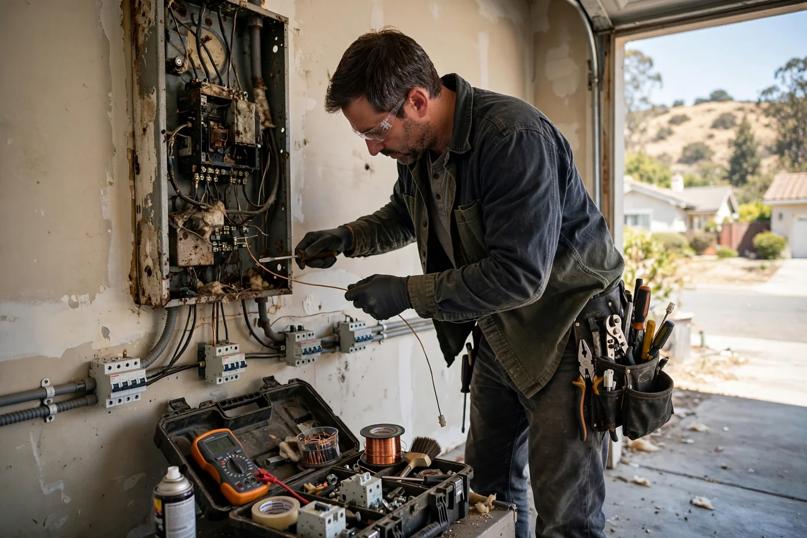 Technician documenting outlet wiring conditions during a GFCI upgrade in a Dublin home