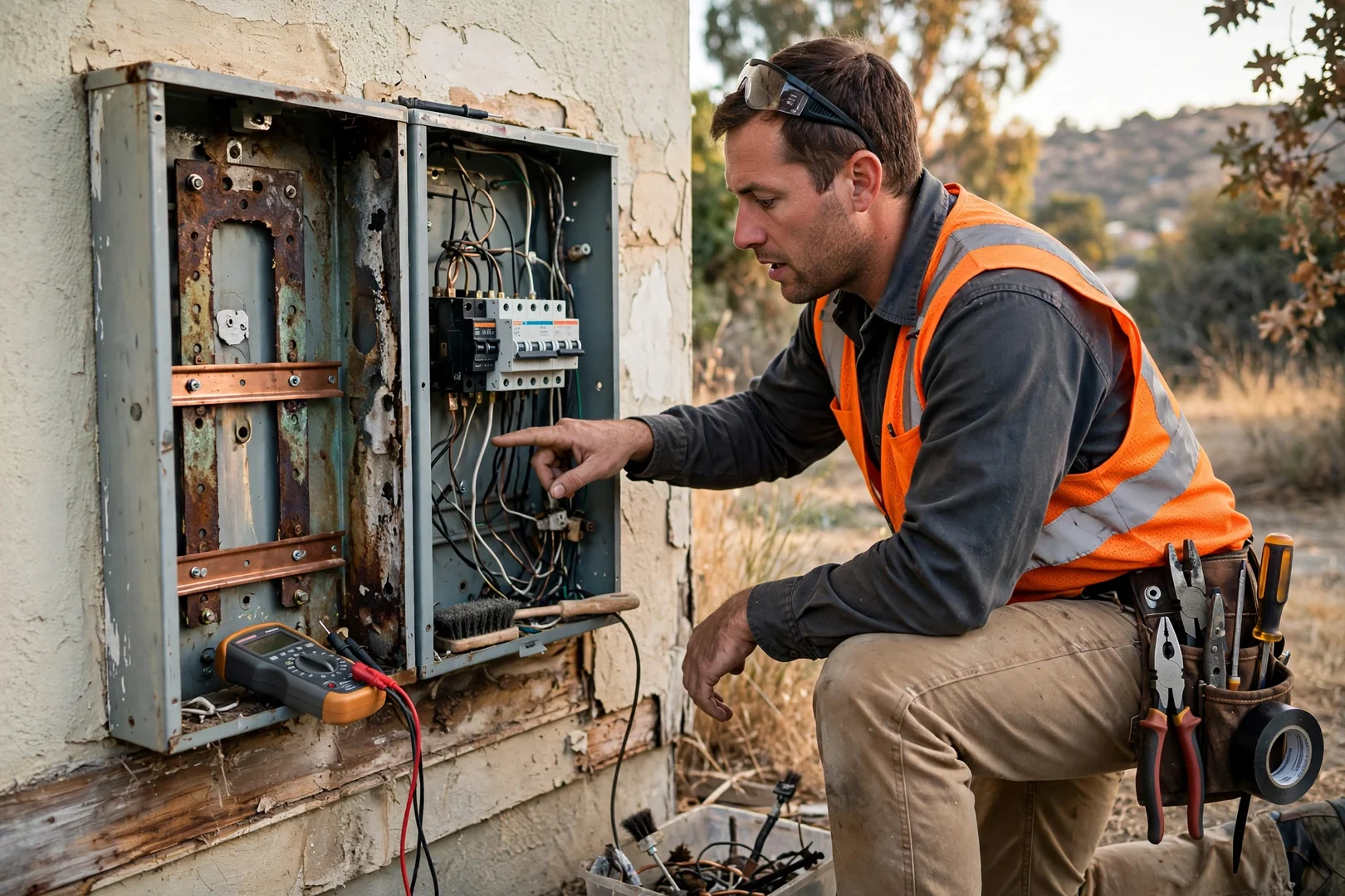 Electrician pulling new branch circuit wiring through an open wall in a Dublin home
