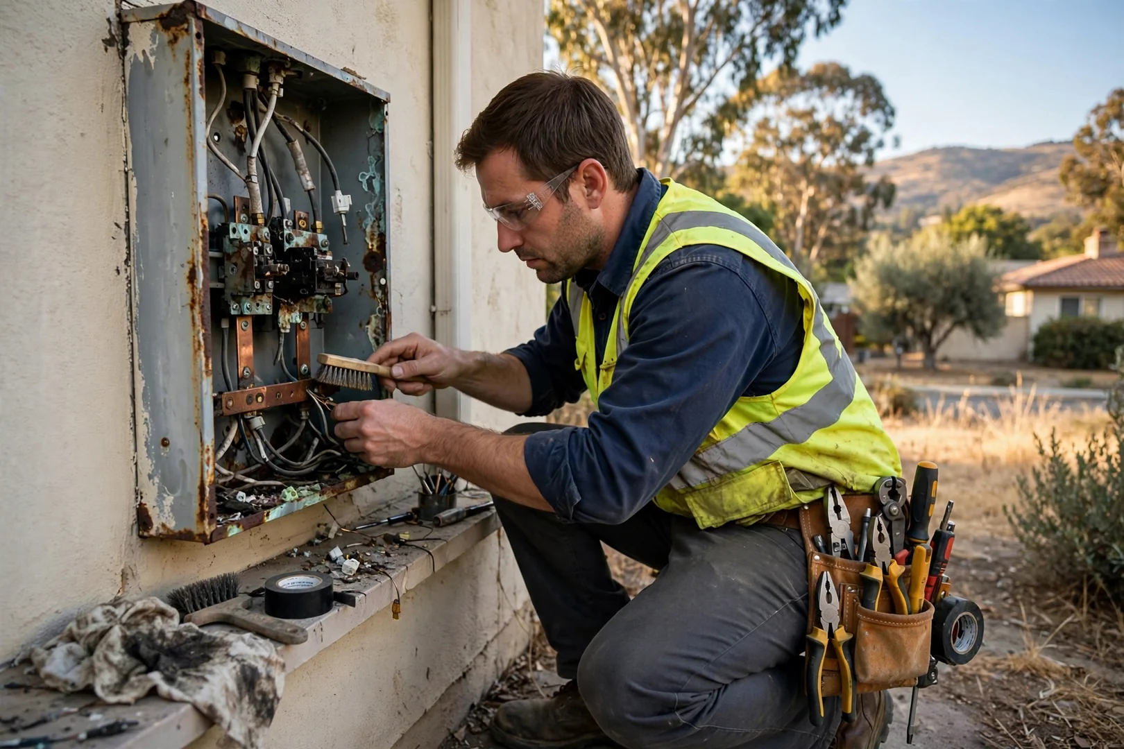 Electrician reviewing a house rewiring estimate with a homeowner in Dublin