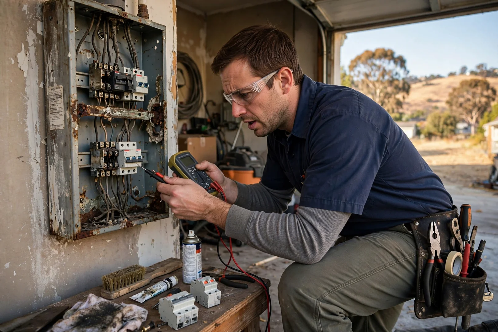 Scorched outdated receptacle with brittle insulation removed during rewiring inspection