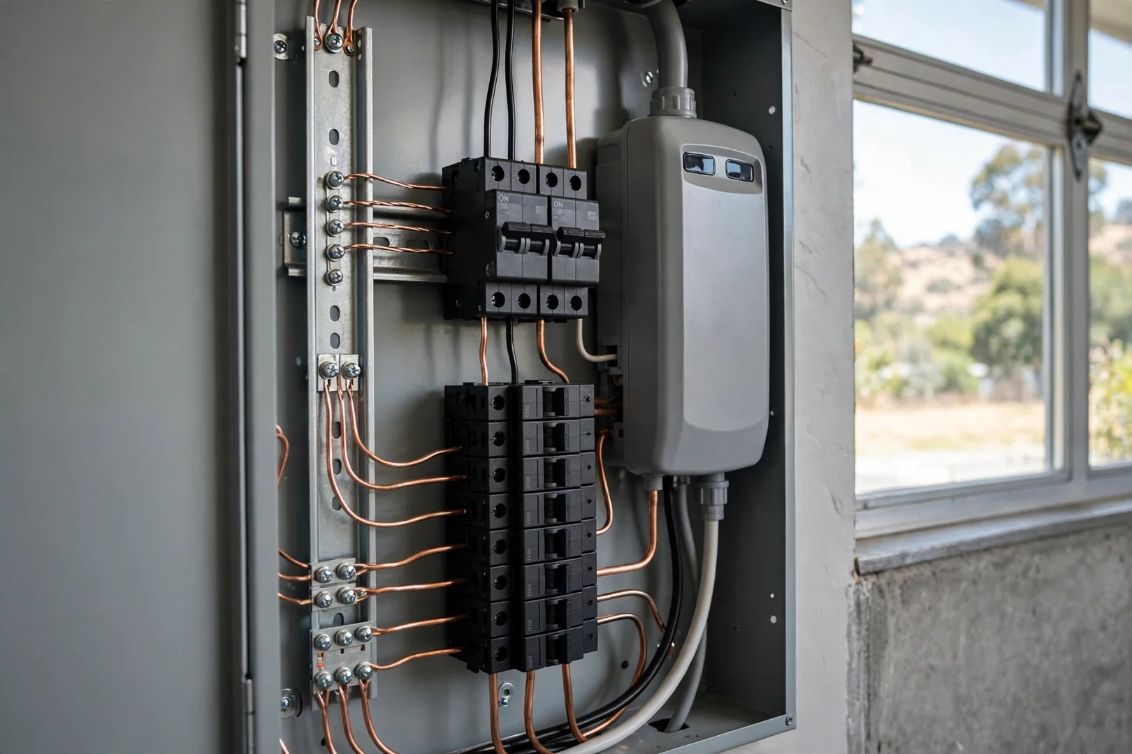 Newly installed whole-home surge protective device wired into an updated residential load center